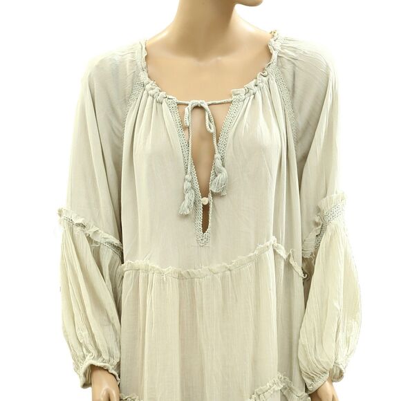 Free People In The Moment Midi Dress Long Sleeve Flowy Crochet Ruffle S 286029 - Picture 6 of 8